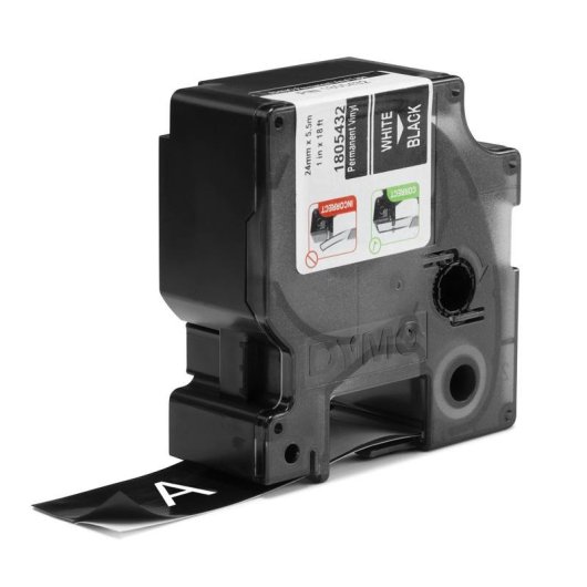 Fita Vinil DYMO Rhino 24 mm Branco sobre Preto Resistente Exterior