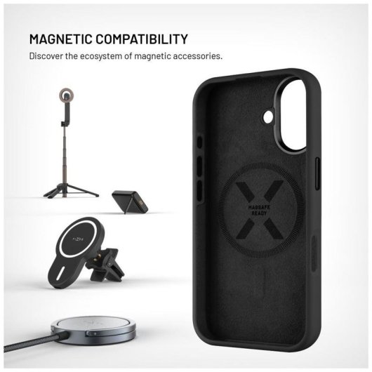Funda para móvil Fixed MagFlow Cover Silicona Negra Compatible con iPhone 17 6,3"