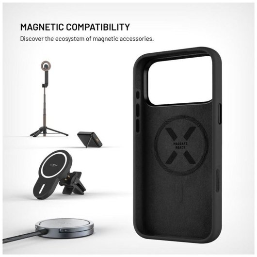 Funda para móvil Fixed MagFlow Cover Silicona Negra Compatible con iPhone 17 Pro Max
