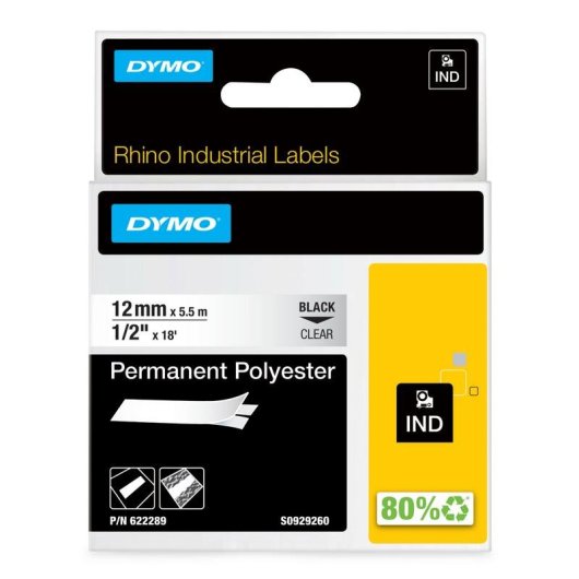 Etiquetas industriais permanentes poliéster DYMO Rhino 12 mm x 5,5 m resistentes