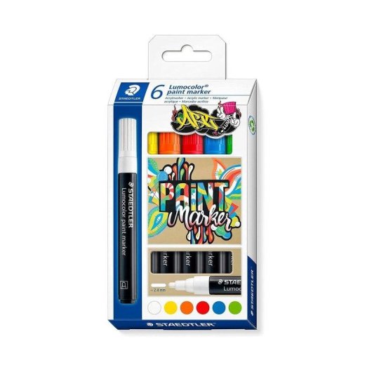 Staedtler Lumocolor - Kit de 6 marcadores acrílicos