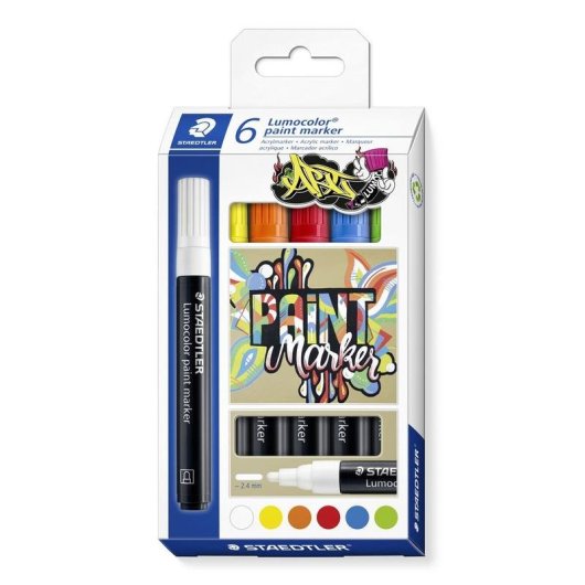 Staedtler Lumocolor - Kit de 6 marcadores acrílicos