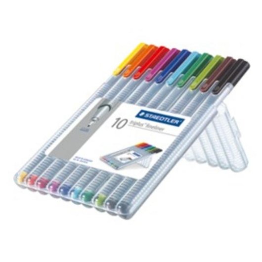 Staedtler Triplus - Conjunto de 10 Canetas Fineliner de Ponta Fina em Cores Variadas