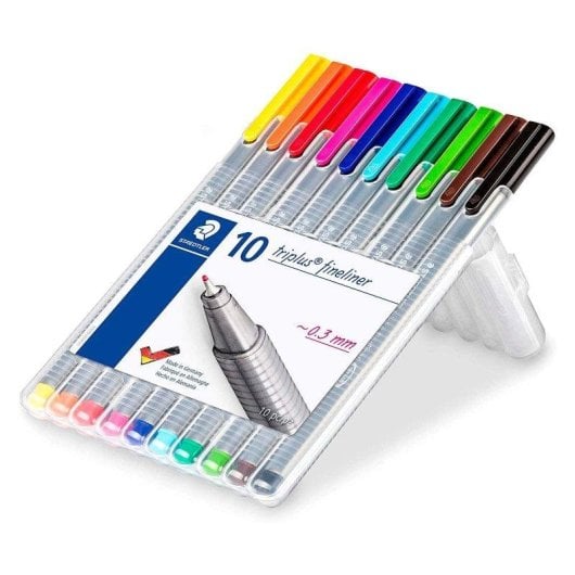 Staedtler Triplus - Conjunto de 10 Canetas Fineliner de Ponta Fina em Cores Variadas
