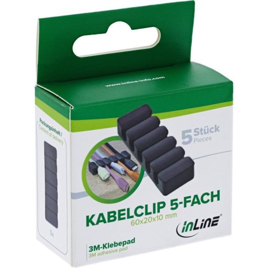 Clip para cable InLine 59971K Universal 5 piezas autoadhesivo negro