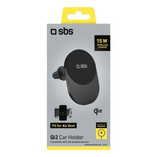 Soporte para coche SBS TESUPPVENTWIRQI215W Carga Inalámbrica 15W Qi2 MagSafe Negro