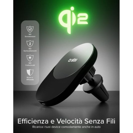 Soporte para coche SBS TESUPPVENTWIRQI215W Carga Inalámbrica 15W Qi2 MagSafe Negro