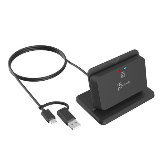 Leitor de cartões inteligentes j5Create JUR261 USB Type-A/Type-C Preto
