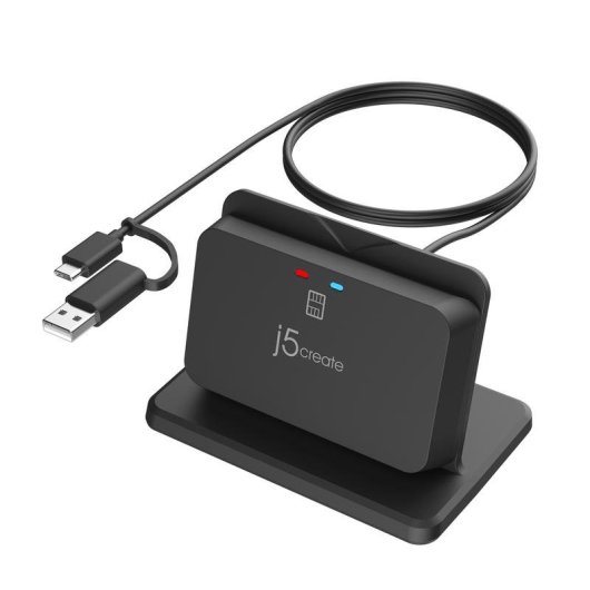 Leitor de cartões inteligentes j5Create JUR261 USB Type-A/Type-C Preto