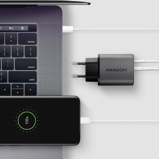 Chargeur Axagon ACU-PQ67D 67W USB-C et USB-A GaN Noir/Gris