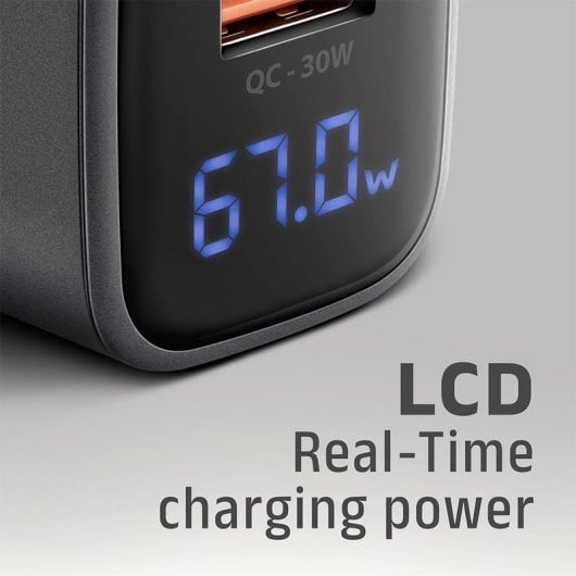 Chargeur Axagon ACU-PQ67D 67W USB-C et USB-A GaN Noir/Gris