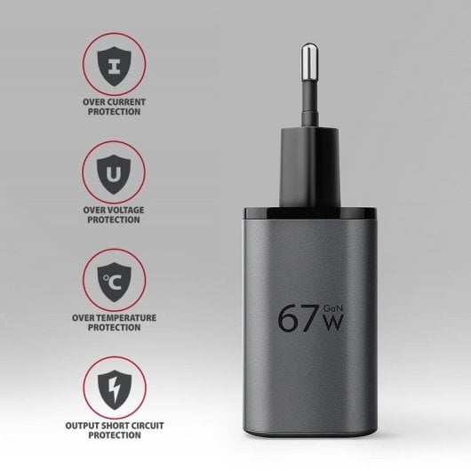 Chargeur Axagon ACU-PQ67D 67W USB-C et USB-A GaN Noir/Gris