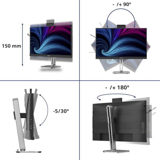 Monitor PC Philips 27B2U4601H 27" Quad HD 120Hz IPS USB-C Webcam Altoparlanti