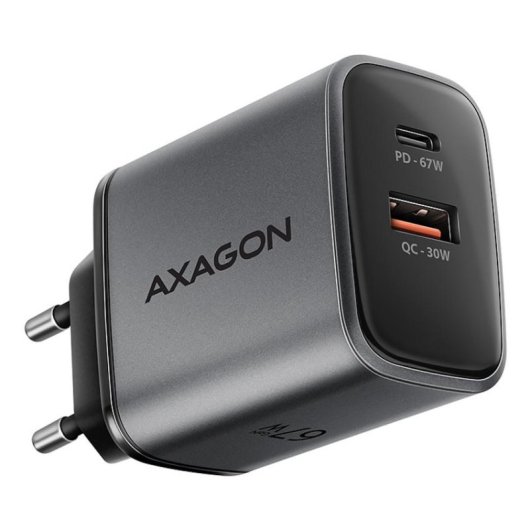 Carregador Axagon ACU-PQ67 67W USB-C e USB-A GaN Carga Rápida