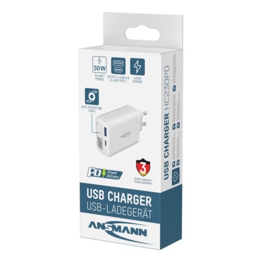 Ladegerät USB Ansmann 1001-0186 30W Power Delivery 3.0 Quick Charge Weiß
