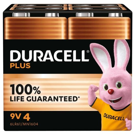 Pila Duracell Plus 9V Alcalina 4 Unidades