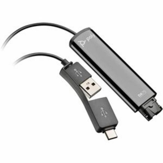 Adaptador Poly DA75 USB-A y USB-C para auriculares QD negro compatible con TAA