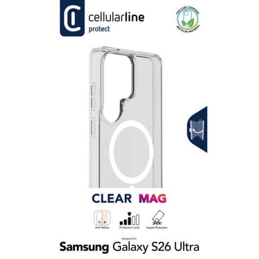 Funda para móvil Cellularline Clear Mag Transparente Rígida con Borde de Goma para Galaxy S26 Ultra