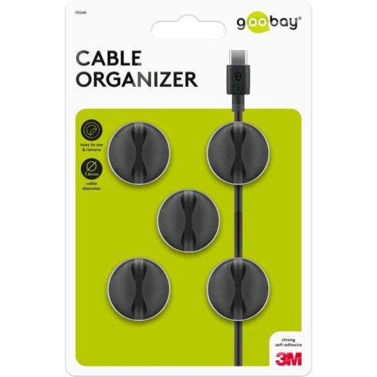 Soporte para cables Goobay 95040 Universal Negro Autoadhesivo