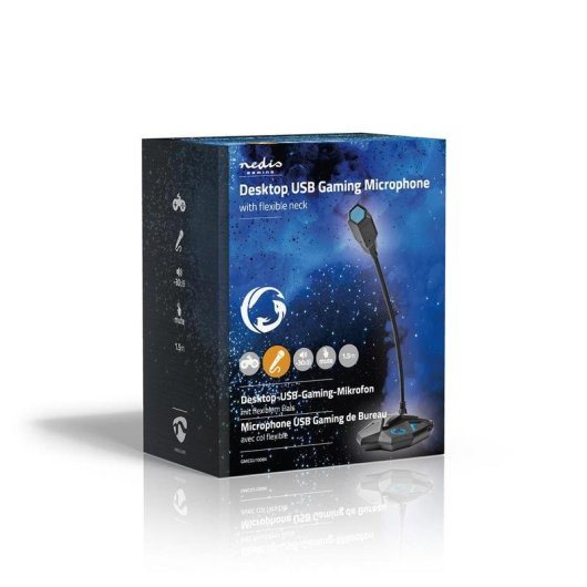Microfone Nedis GMICGU100BK USB omnidirecional com pescoço flexível e botão mudo