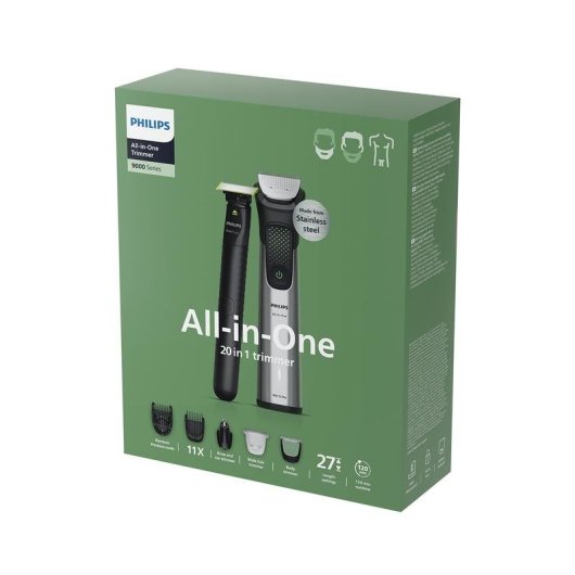 Tagliacapelli Multifunzione Philips MG9558/15 senza Fili 120min 27 Lunghezze 15 Pettini Impermeabile Ricarica Rapida