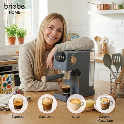 Cafetera Espresso Briebe Nordic 1,2L 20 Bares con vaporizador y pantalla táctil