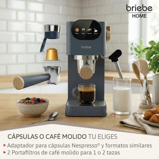 Cafetera Espresso Briebe Nordic 1,2L 20 Bares con vaporizador y pantalla táctil