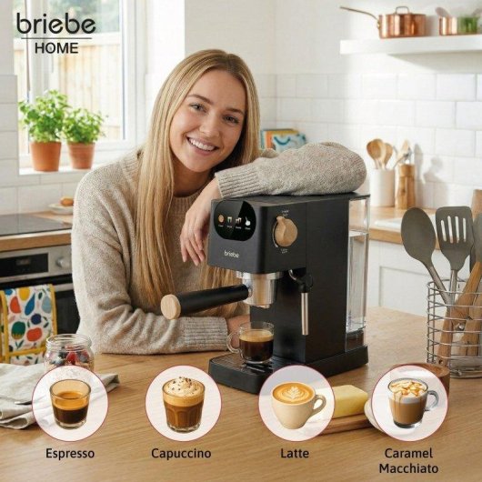 Cafetera Espresso Briebe Nordic 1,2L con pantalla táctil y 20 bares, vaporizador, cápsulas compatibles