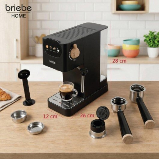 Cafetera Espresso Briebe Nordic 1,2L con pantalla táctil y 20 bares, vaporizador, cápsulas compatibles