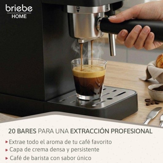 Cafetera Espresso Briebe Nordic 1,2L con pantalla táctil y 20 bares, vaporizador, cápsulas compatibles