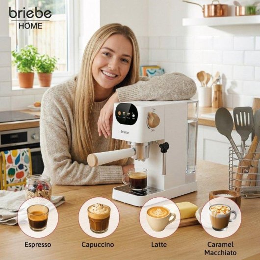 Cafetera Espresso Briebe Nordic 1,2L 20 Bares con espumador de leche y pantalla táctil