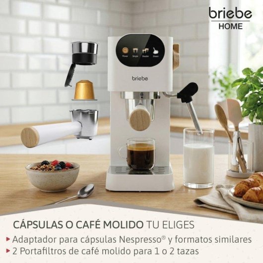 Cafetera Espresso Briebe Nordic 1,2L 20 Bares con espumador de leche y pantalla táctil