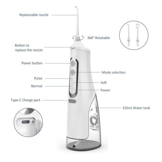 Irrigadores Dentais Klack Water Flosser Tecnologia Sem Fios Reservatório 300 ml IPX7