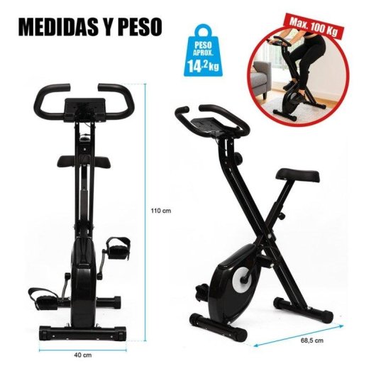Bicicleta Estática Klack Plegable con Pantalla LCD y 8 Niveles de Resistencia