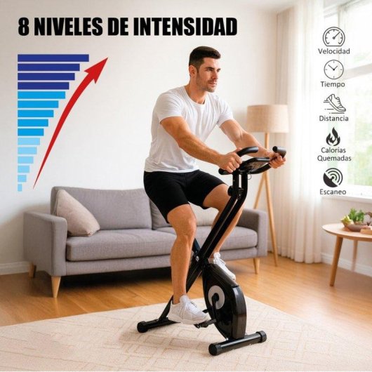 Bicicleta Estática Klack Plegable con Pantalla LCD y 8 Niveles de Resistencia