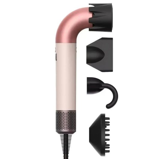 Secador de Pelo Iónico Klack SECDYS CURVO 1400W Motor Digital Sin Aspas 5 Accesorios Rosa