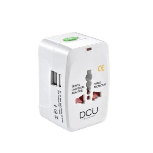 Adaptador de viaje universal DCU Tecnologic con 4 enchufes internacionales y 2 puertos USB