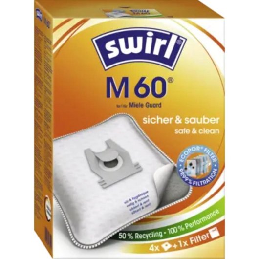 Borse per polvere Swirl M 60 EcoPor, Bianco, Confezione da 4