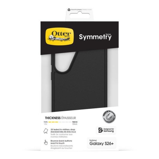 Capa OtterBox Symmetry Magnets Cover reciclada preta para Galaxy S26+