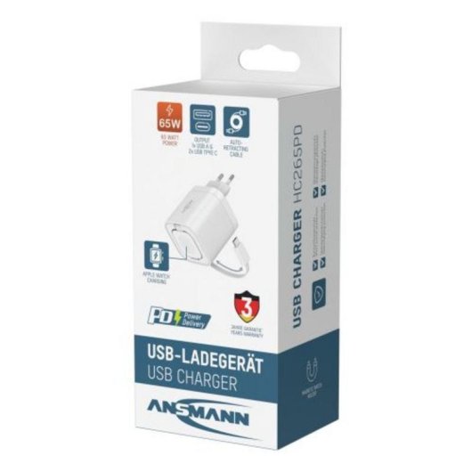Ladegerät Ansmann 1001-0187 65W USB-C und USB-A Kabellos Weiß