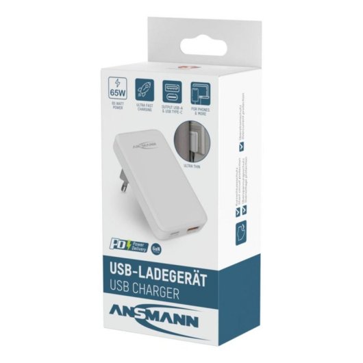 USB-C-Ladegerät 65W Ansmann 1001-0174 2 Ports Schnellladung PPS