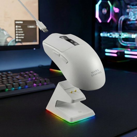 Ratón Mars Gaming MMW-ELITE Inalámbrico 20000 DPI Tri-mode Blanco RGB OLED