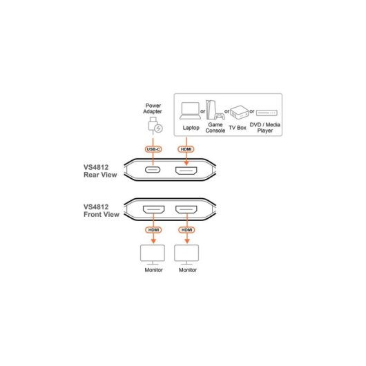 Comutador HDMI Aten VS4812 2 Portas True 4K USB-C