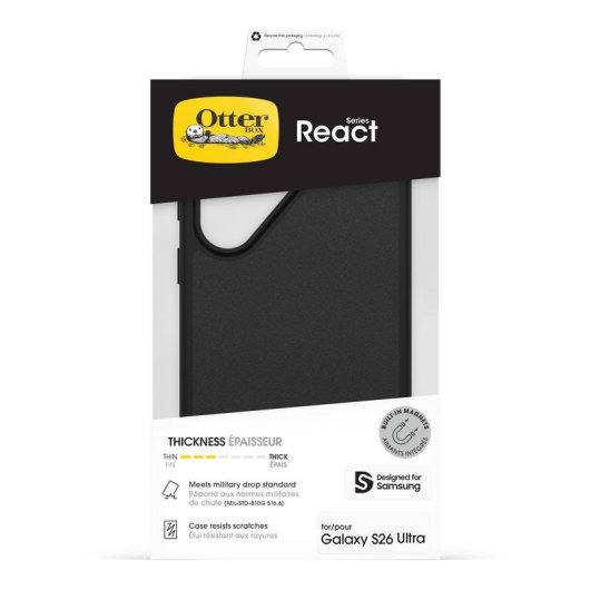 Capa OtterBox React Magnets Cover resistente preta para Galaxy S26 Ultra