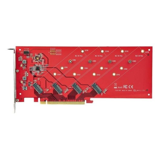 Tarjeta de Interfaz Startech QUAD-M2-PCIE-CARD-B PCIe 4.0 7,8 Gbit/s Rojo Ventilada