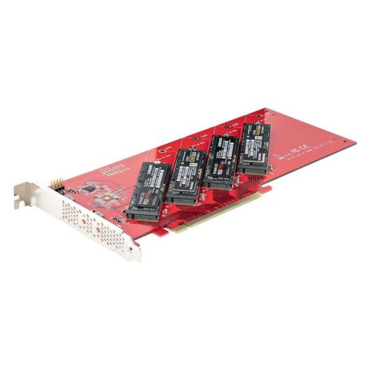 Tarjeta de Interfaz Startech QUAD-M2-PCIE-CARD-B PCIe 4.0 7,8 Gbit/s Rojo Ventilada