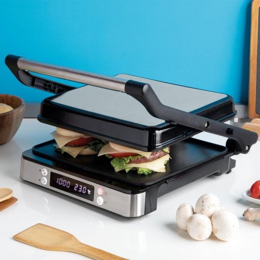 Plancha Grill Jata Apertura 180° 2000W Placas Mixtas 29x23,5 cm