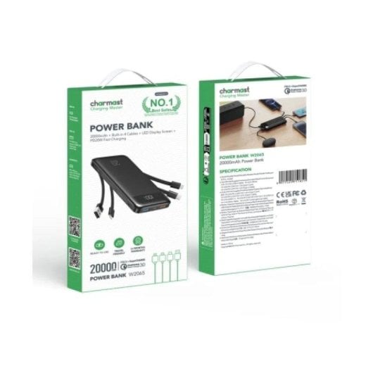 Power Bank Charmast W2065 20.000 mAh 4 cabos integrados