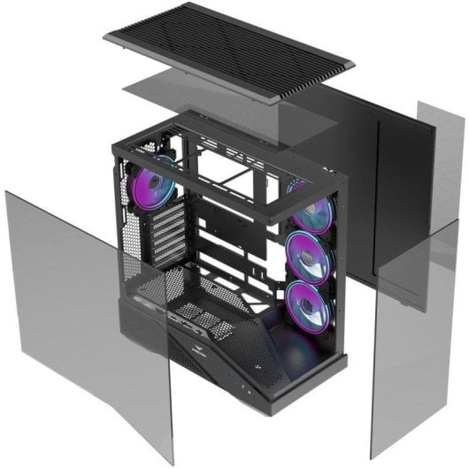 Caja PC Preyon Nest Seaview Midi Tower Acero SPCC 0,7 mm Negro con Ventana de cristal templado y ARGB