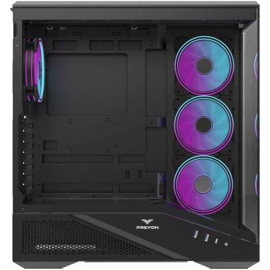 Caja PC Preyon Nest Seaview Midi Tower Acero SPCC 0,7 mm Negro con Ventana de cristal templado y ARGB